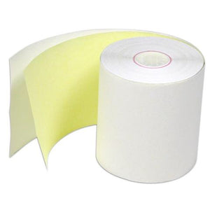 3" x 100' 2-Ply (3 x 3) Carbonless Paper (50 rolls/case) - White / Canary