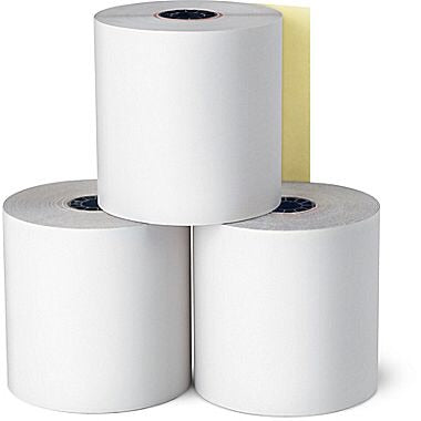 2 Ply 3 inch 90' ft 100 Rolls Carbonless Paper Rolls White/Canary Two Ply Kitchen Printer paper,two Ply Carbonless Rolls