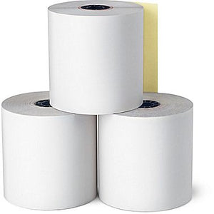 3" x 100' 2-Ply (3 x 3) Carbonless Paper (50 rolls/case) - White / Canary